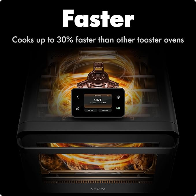 CHEF iQ MiniOven Smart Toaster Oven Air Fryer Combo, 11-in-1 Countertop Convection Oven, Bake, Broil, Air Fry, Broil, Dehydrate, 1750W, 25 Qt Capacity, Fast Cooking with Touchscreen Controls – Black