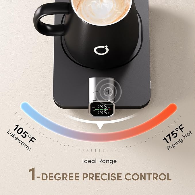 2Pcs Heated Coffee Mug Warmer & Mug Set - Heated Mug Warmer Plate with Auto Shut Off, 1°F Precise Electric Coffee Warmer Plate for Desk, Cool Valentine's Day Gift for Couple Women and Men