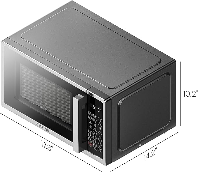 Chefman Countertop Microwave Oven 0.7 Cu. Ft. Digital Stainless Steel Microwave 700 Watts with 6 Auto Menus, 10 Power Levels, Eco Mode, Memory, Mute Function, Child Safety Lock, Easy Clean