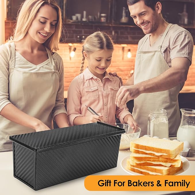 2.2lb Pullman Loaf Pan with Lid, 13inch SP-031 Bread Pan with Dough Scraper Cutter, Black Covered Loaf Pan for Sandwich Bread