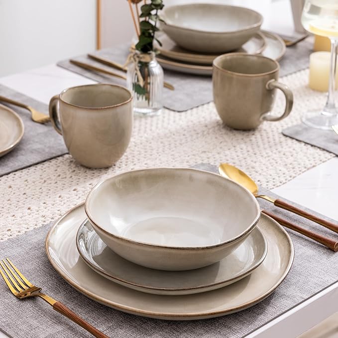 AmorArc Ceramic Dinnerware Sets,Handmade Reactive Glaze Stoneware Plates and Bowls Sets,Highly Scratch Resistant | Dishwasher & Microwave Safe Dishes Set,Service for 8 (24pc)