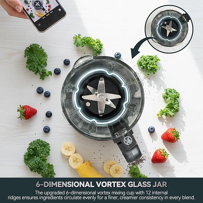 Glass Blenders for Kitchen – Stainless Steel Professional Blender for Smoothies 1500W Motor, Nut Milk Maker Machine 9 Adjustable Speeds, 14 Preset Programs, BPA-Free Glass Jar blender, Soy Milk, Soups