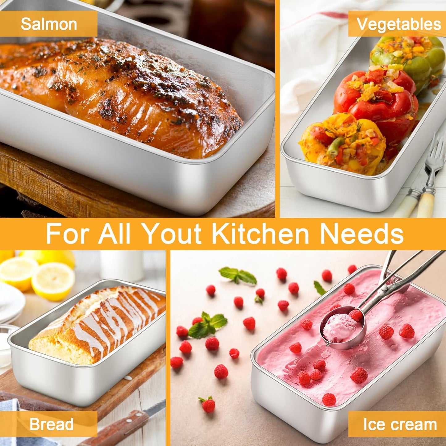E-far Loaf Pan for Baking Bread, 9 x 5 Inch Stainless Steel Baking Loaf Pan, Metal Bakeware for Bread Meatloaf Cake Brownies, Healthy & Non Toxic, Brushed Finish & Easy Release, Oven & Dishwasher Safe