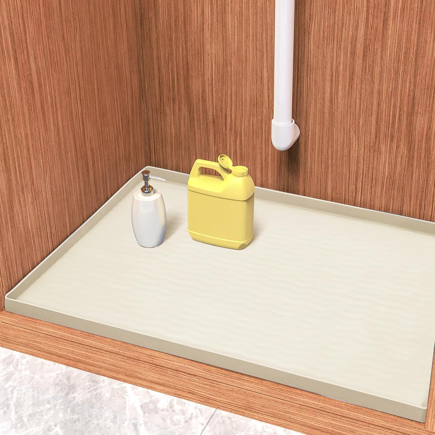 URMONA Waterproof Silicone Under Sink Mat 40'' x 22'' Shelf Liner for Kitchen and Bathroom, Cabinet and Counter Protector, Storage and Organizers, Litter Mat, Pet Cat Puppy Essentials(Cream)