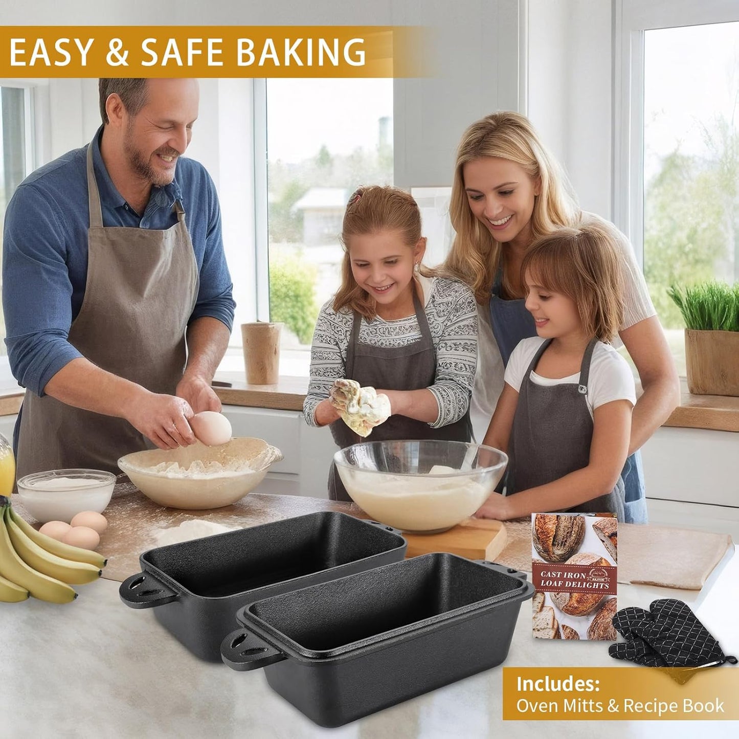 Cast Iron Loaf Pan with Lid 9x5 Inch - Bread Baking Pans for Homemade Bread, 2 Piece Set
