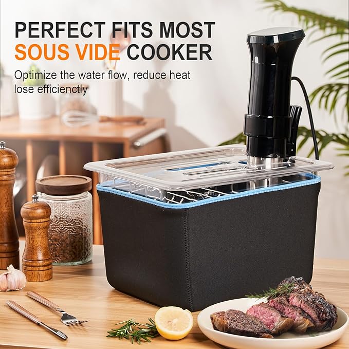 HOMENOTE Container 12 Quart with Lid & Rack and Sleeve - BPA Free Complete Sous Vide Accessories Kit with Cookbook For Anova and Most Sous Vide Cookers