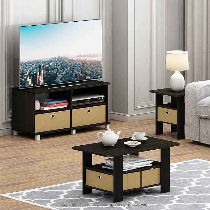Furinno Andrey Coffee Table, Small Modern Coffee Table with Storage and Bin Drawer, Side Table for Living Room, Bedroom, Home Office, Dark Espresso