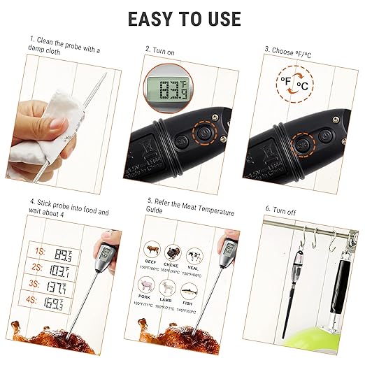 ThermoPro TP02S (2 Pack) Instant Read Meat Thermometer Digital Cooking Food Thermometer with Super Long Probe for Grill Kitchen Sourdough Liquids Oil Bread Baking Yogurt Candy Making Accessory