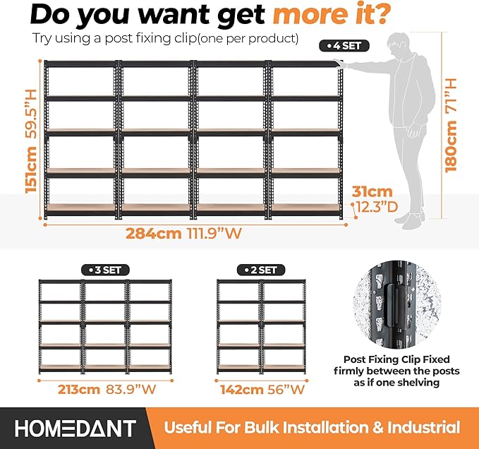 HOMEDANT 28"W x 12.3"D x 59.5"H 5-tier Boltless Metal Shelving Unit Adjustable Garage Storage Utility Rack Heavy Duty Shelves Organization Multipurpose Shelf Warehouse Kitchen Living Room pantry 2Pack