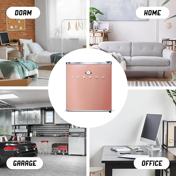 ICEBOX 1.7 Cu. Ft. Compact Refrigerator, ENERGY STAR Certified Small Refrigerator, Single Door Mini Fridge with Freezer, R600a Refrigerant,IBCR17BLS, Blush Red