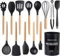 Country Kitchen Non Stick Silicone Utensil Set with Rounded Wood Handles for Cooking and Baking, 14 Piece Set, Black