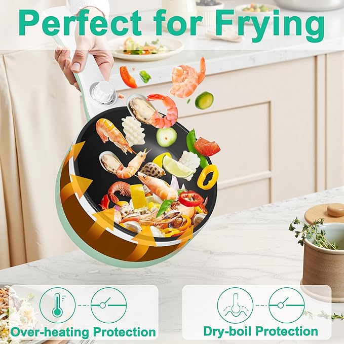 Dezin Hot Pot Electric Upgraded, Non-Stick Sauté Pan, Rapid Noodles Electric Pot, 1.5L Mini Portable Hot Pot for Steak, Egg, Fried Rice, Ramen, Oatmeal, Soup with Power Adjustment