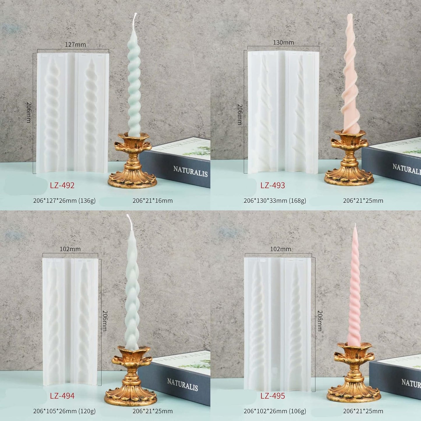 8-Piece Spiral Candle Molds - Cylinder, Pillar, Clay & Resin Casting Molds for Craft Supplies