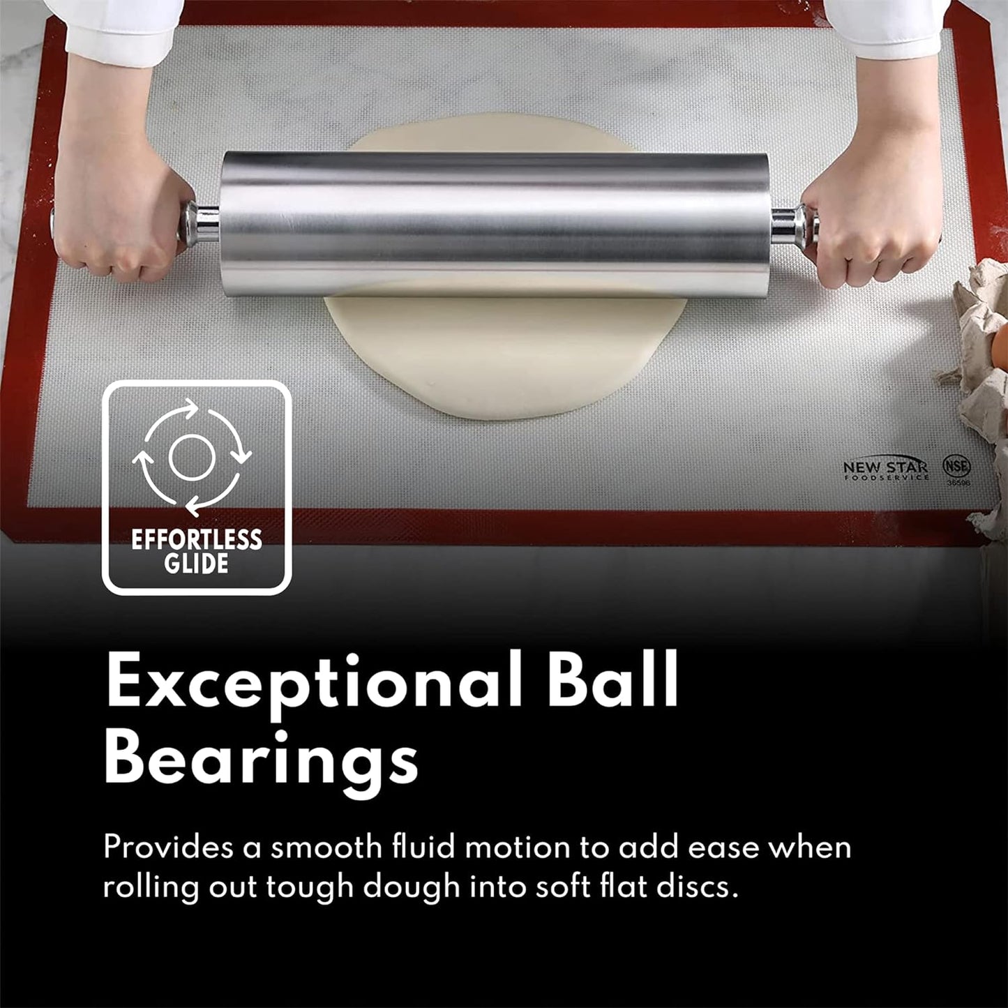 New Star Foodservice 37500 Extra Heavy Duty Restaurant Aluminum Rolling Pin, 13", Silver