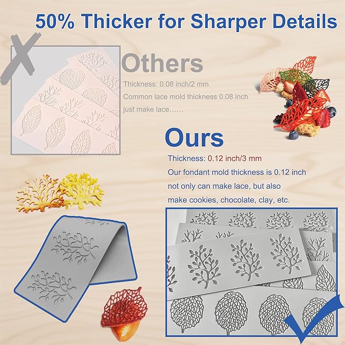 7Pcs Leaf Silicone Fondant Molds with Dough Scraper Silicone Spatula, 3D Coral Branch Leaf Chocolate Molds, DIY Baking, Sugar Craft, Wax, Gum Paste, Cupcakes, Clay
