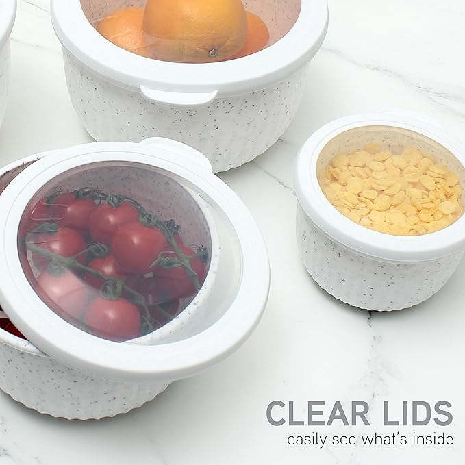 COOK WITH COLOR Prep Bowls with Lids- Wide and Deep Nesting Plastic Small Mixing Bowl Set with Lids, 8 Piece Set - Deep Bowls, Speckled White