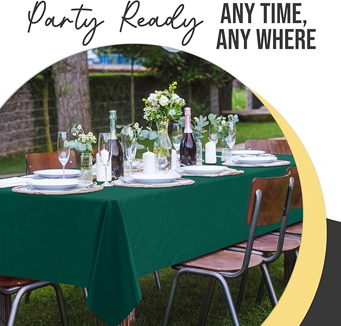 Exquisite 66% Thicker Premium Plastic Table Cloth Rectangle Table Cover 0.5 Mil 6 Pack Dark Green Table Cloth 54 Inch x 108 Inch Disposable Tablecloth Won't Tear Easily Like Cheap Thin Brands