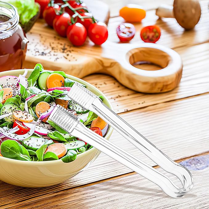 PEASUG 10 PCS Plastic Serving Tongs, Disposable Plastic Tongs, Clear Kitchen Small Serving Utensils for Serving for Party Food Buffet Appetizer Salad Catering Ice, 6.3 Inches