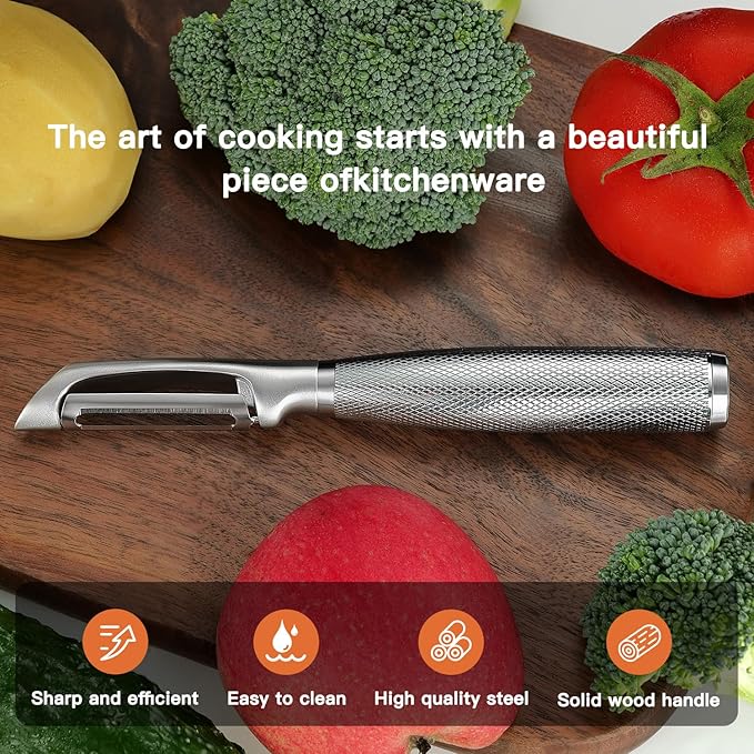 KULUNER I-Type Vegetable Peeler, Silver Chrome Finish, 304 Stainless Steel Blade, Ultra Sharp Potato Peeler for Apples, Carrots, Heavy Duty Kitchen Peeler