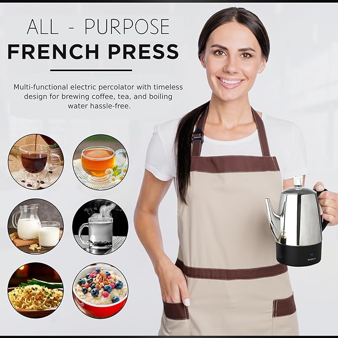 Mixpresso 10 Cup Percolator Coffee Pot Electric, Stainless Steel Coffee Percolator Electric With Keep Warm Function, Classic Perculator Pot With Removable Basket for Home or Office