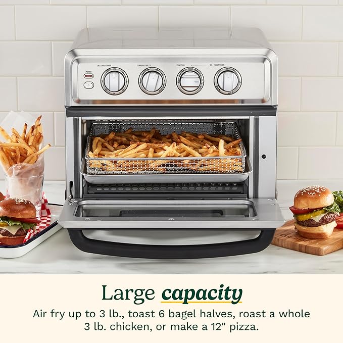Cuisinart Air Fryer Toaster Oven with Grill, 1800W 8-1 Air Fryer Oven with Bake, Convection Bake, Grill, Broil and Warm Options, Large Capacity, 60-Minute Timer, TOA-70W, White