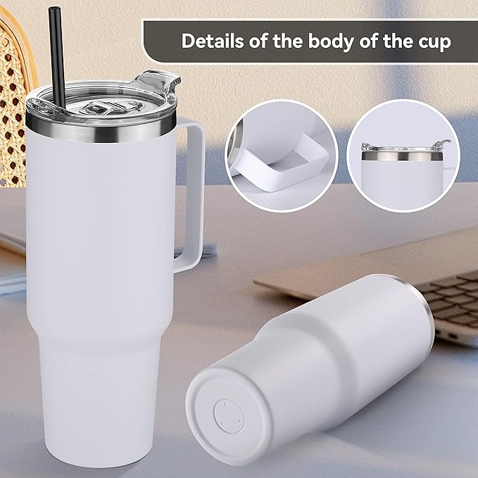 HASLE OUTFITTERS 40 oz Stainless Steel Tumbler with Handle, Vacuum Insulated Tumblers Bulk, Reusable Double Wall Travel Coffee Mug, Durable Powder Coated Water Bottle(White, 1)