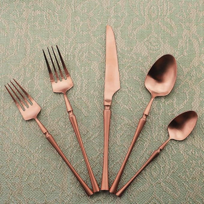 Gugrida Unique Flatware Set - 20 Piece Iridescent Silverware Sets | 18/10 Stainless Steel Reusable Cutlery Set | Luxury Rose Gold Utensils Service For 4 with Dessert Fork, Knife, Spoon, Dinner Fork