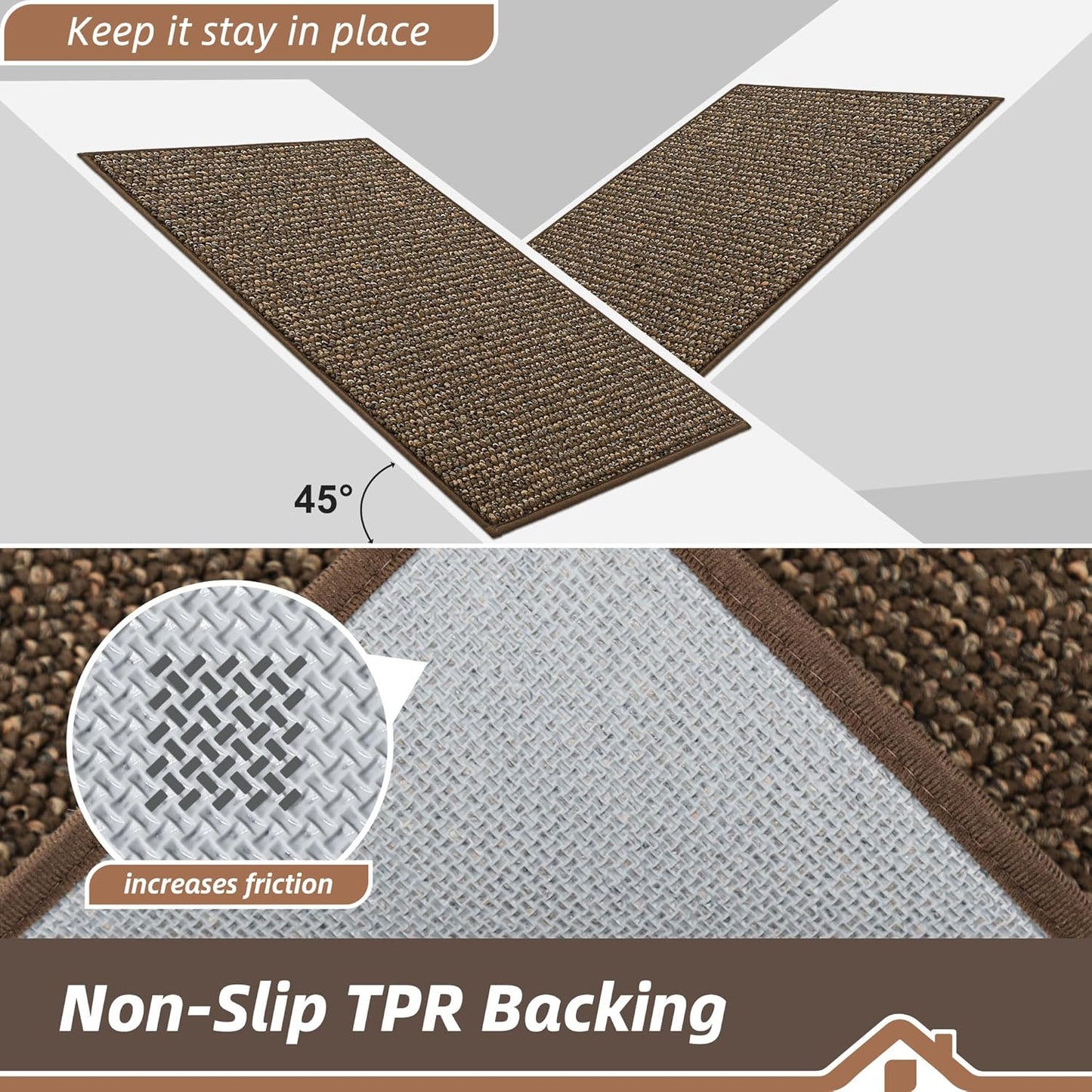 BEQHAUSE Kitchen Runner Rugs 20"x48", Non-Slip Kitchen Mats for Floor, Super Absorbent and Stain Resistant Kitchen Rug, Machine Washable Rugs for Kitchen, Hallway, Laundry & Sink, Brown