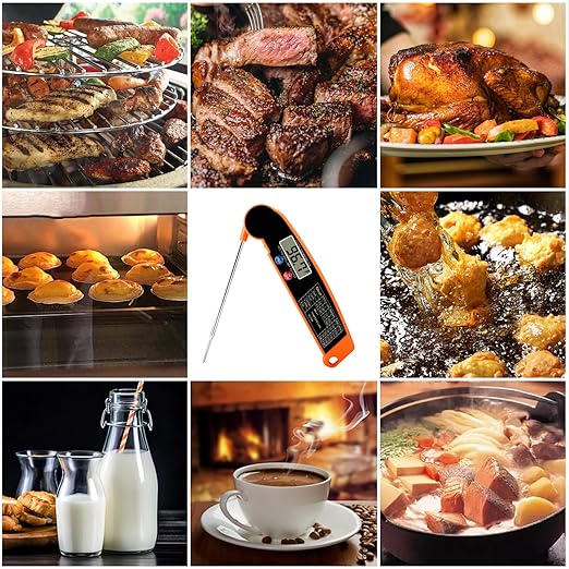 Digital Meat Thermometer for Grilling Instant Read Food Thermometer for Cooking and Baking Kitchen Turkey Temperature Probe for Deep Fry Grill BBQ Baking Frying - Orange