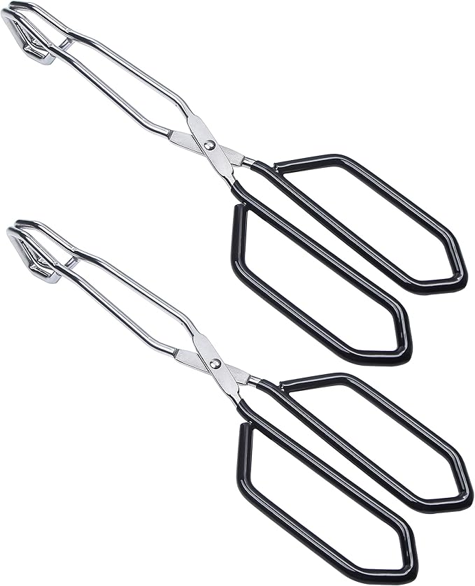 MSY BIGSUNNY Stainless Steel Scissor Tongs Heavy Duty Cooking Tongs with Soft Handles (2, black 11" +11")