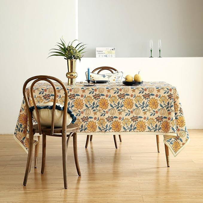 ISAENNE Designer Bohemian Floral Extra Long TableclothRectangle,Linen Colorful Table Cloth,Wrinkle Resistant Decor Tablecloths for Dining Thanksgiving Kitchen Christmas,67"*118"-Estevan B