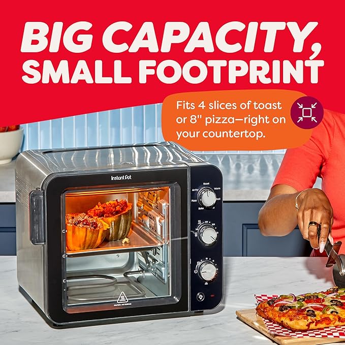 Instant Pot No Preheat Required* 4-Slice Air Fryer Toaster Oven with InstantHeat Technology, 7-in-1, Air Fry, Bake, Toast, Roast, Broil, Warm, and Make Pizza