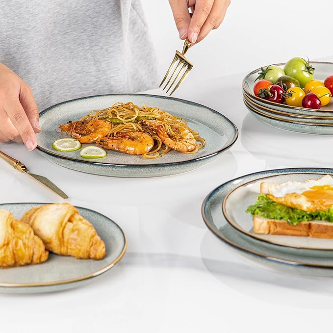 AmorArc Ceramic Dinnerware Sets,Handmade Reactive Glaze Stoneware Plates and Bowls Set,Highly Scratch Resistant | Dishwasher & Microwave Safe Dishes Set,Service for 8 (24pc)