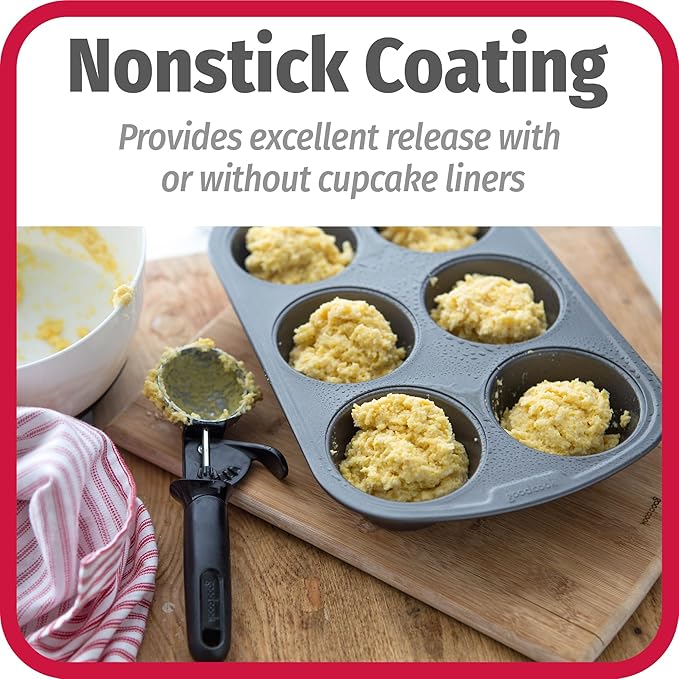 GoodCook Everyday Nonstick Steel Muffin Pan, 6 Cup, Gray