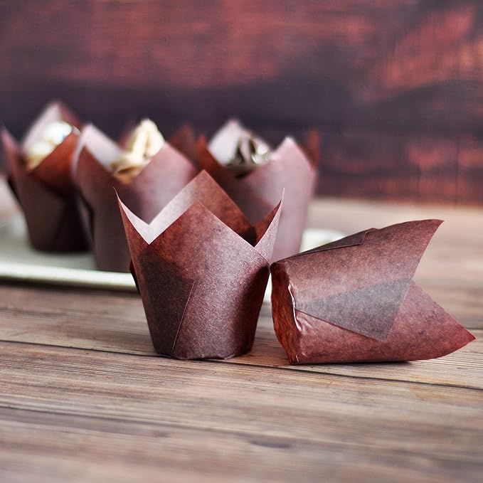 500 pcs Large size Brown Tulip Baking Cups 2-1/4"(Base diameter) x 4"(Wall height) Greaseproof paper baking cupcake Muffin liners