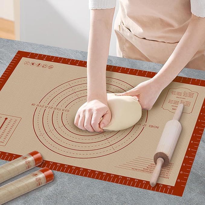 Pastry Mat, 0.7mm Extra Thick 28 x 20 Inches Large Non Stick Silicone Baking Pad, Pie Crust Rolling Supplies for Making Christmas Cookies Bread, Easy to Clean