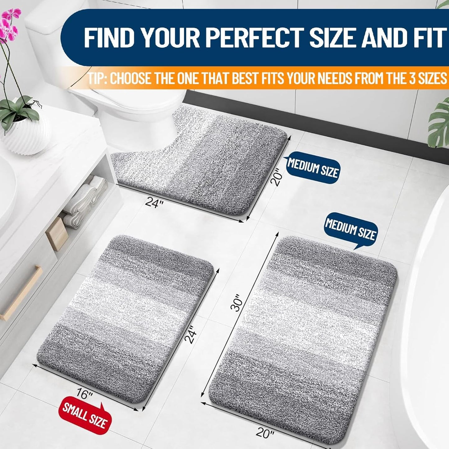OLANLY Bathroom Rugs Mat 24x16, Extra Soft Absorbent Microfiber Bath Rugs, Rubber Backing, Quick Dry, Machine Washable Bath Mats for Bathroom Floor, Tub and Shower, Home Decor Accessories, Light Grey