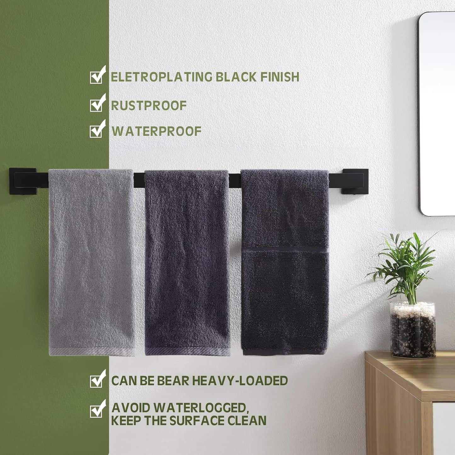 KOKOSIRI 32-Inch Single Towel Bar, Bathroom Kitchen Towel Holder, Wall Mounted SUS304 Stainless Steel Towel Rack, Matte Black, B4003BK-L32
