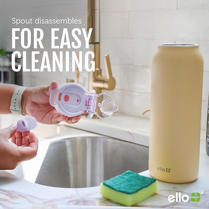 Ello Pop & Fill 22oz Stainless Steel Water Bottle with QuickFill Technology, Double Walled and Vacuum Insulated Metal, Leak Proof Locking Lid, Straw and Chug, Reusable, BPA Free, Blossom Bliss