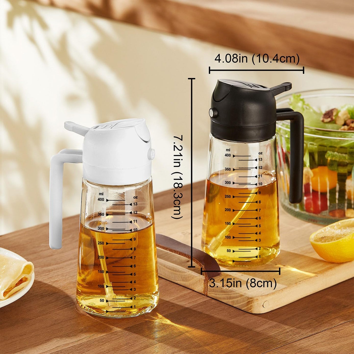 TrendPlain 16oz/470ml Glass Olive Oil Sprayer for Cooking – 2 in 1 Olive Oil Dispenser Bottle for Kitchen Gadgets and Air Fryer Accessories, Salad, BBQ - Sky Blue