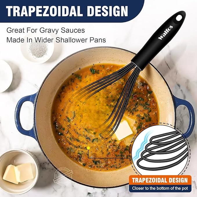 Walfos Whisk,Whisks for Cooking Non Scratch.Silicone Whisk Set of 4 Kitchen Wisk-11in Flat wisk and 7+9+11in Balloon Whisk.Nice for Mixing,Whisking and Stirring.Dishwasher Safe.(4pcs-Colorful)