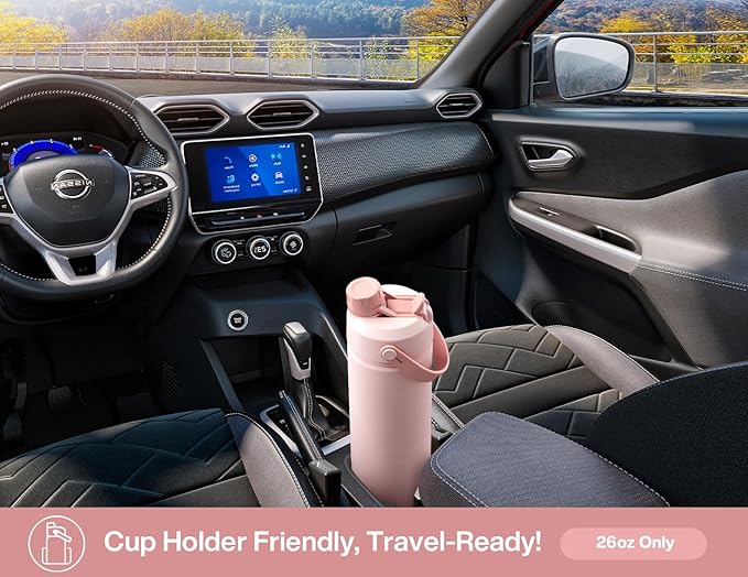 POWCAN 26 oz Insulated Water Bottle with 2-in-1 Straw and Spout Lid, Keep Cold 24H, Leak-Proof, Fits in Car Cup Holder, Stainless Steel Water Bottle for Sports, Travel, and School (Cotton Candy)