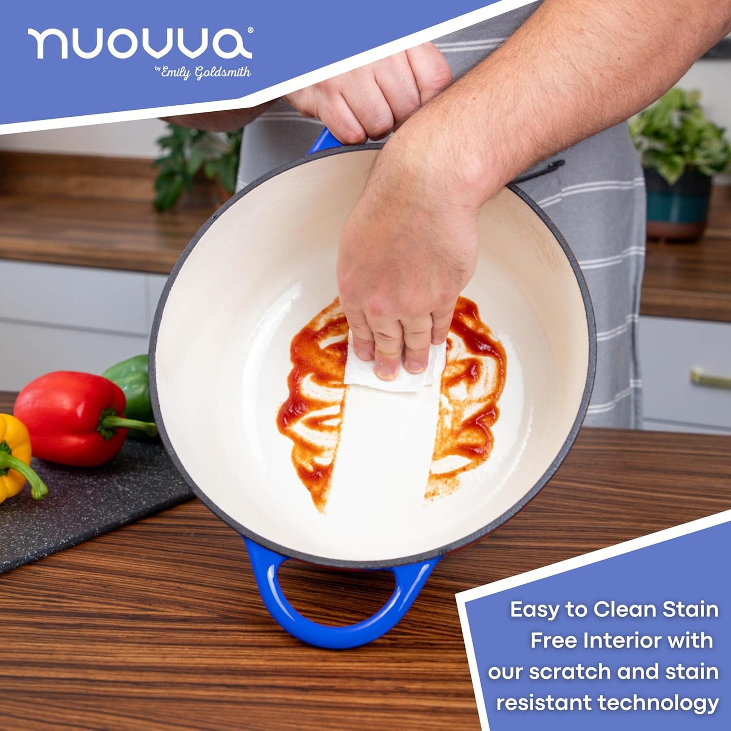 Cast Iron Dutch Oven with Lid – Non-Stick Ovenproof Enamelled Casserole Pot – Sturdy Dutch Oven Cookware – Dark Blue, 7.3-Quart, 30cm – by Nuovva