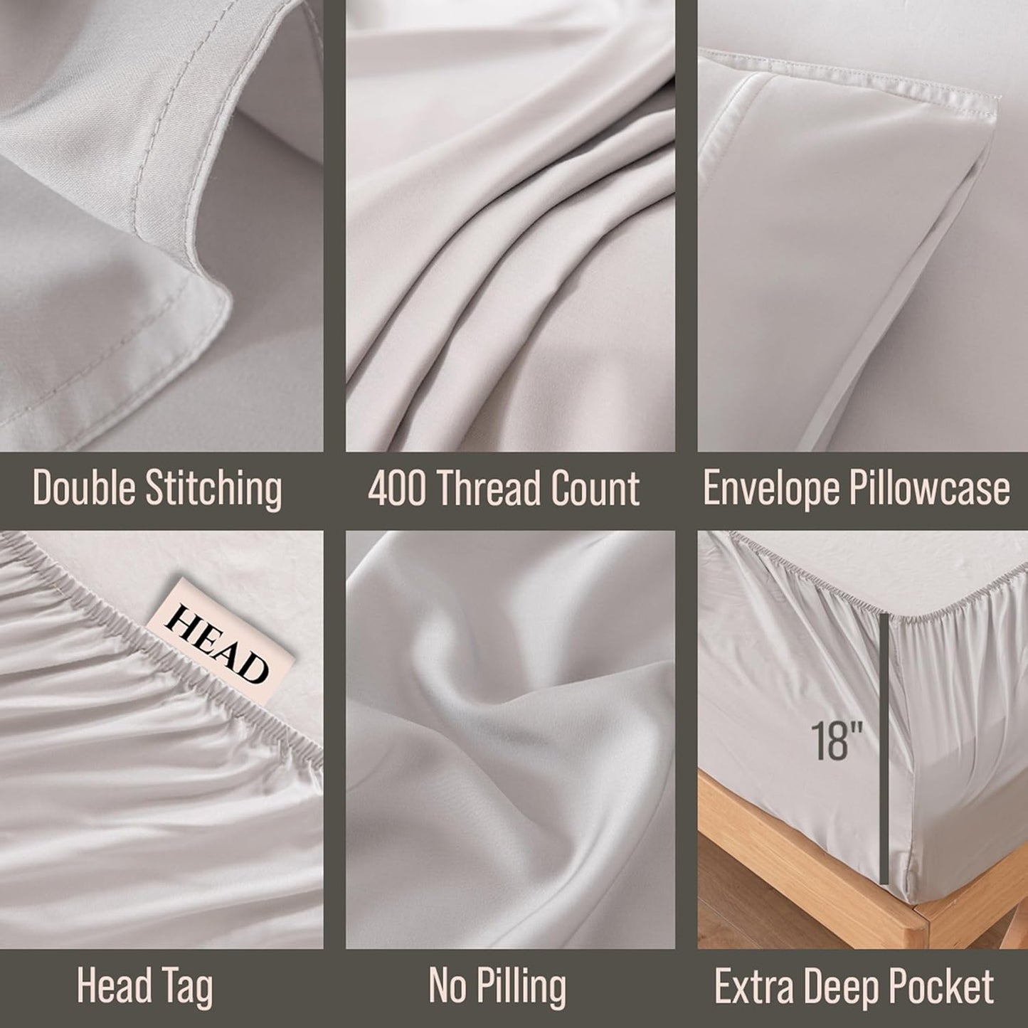 Bella Coterie Luxury Bamboo Viscose Twin XL Size Sheet Set | 100% Organically Grown | Ultra Soft | Cooling for Hot Sleepers | 18" Deep Pocket [Grey Mist]