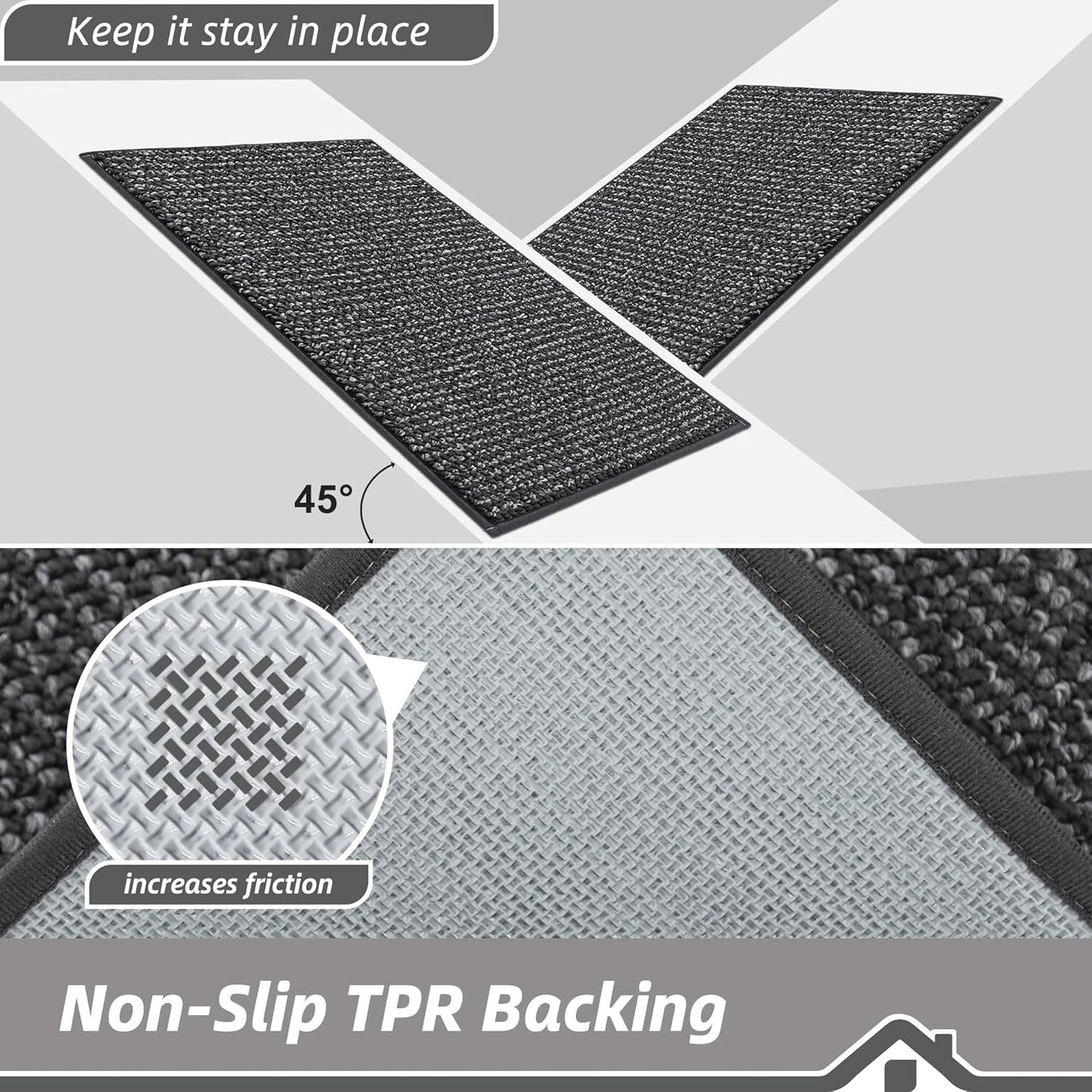 BEQHAUSE Kitchen Rugs and Mats 2PCS, Non-Slip Kitchen Mats for Floor, Absorbent and Stain Resistant Kitchen Runner, Machine Washable Rugs for Kitchen, Laundry & Sink, 20"x32"+20"x48", Charcoal