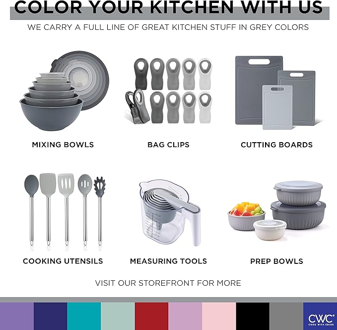 COOK WITH COLOR Stainless Steel Mixing Bowls Set - Nesting Bowls, 6 Pieces, Grey