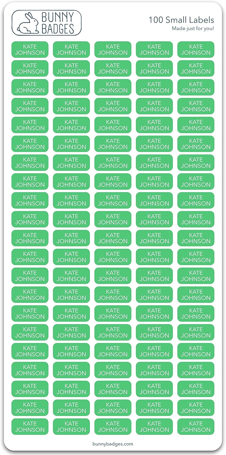 Personalized Labels (100 Count) (0.9" 0.4") Small Custom Name Stickers - Waterproof for Kids, Toddlers and Parents