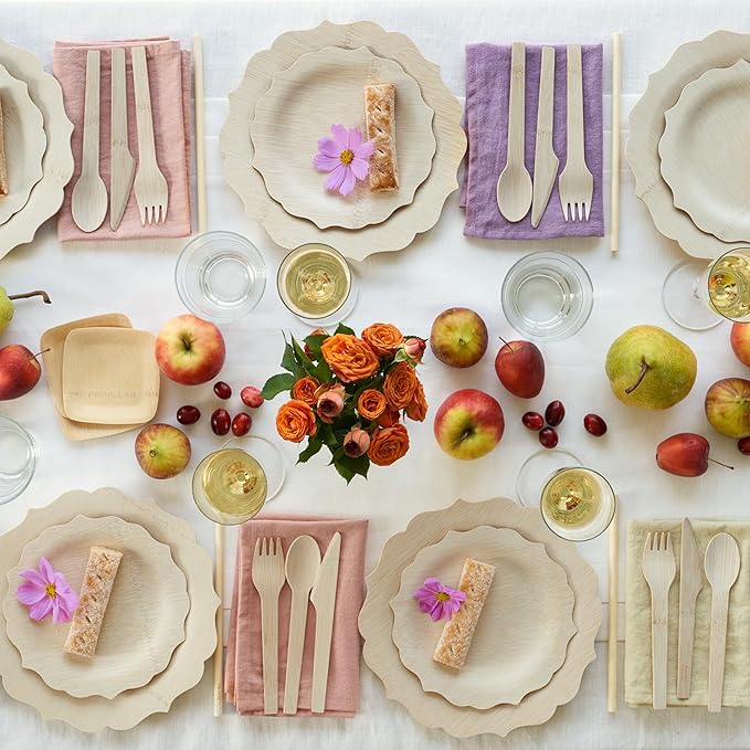 Bambu Pack of 25-9 Inch Disposable Bamboo Plates Fancy, Biodegradable Eco Friendly Products, Bamboo Disposable Plates for Party, Weddings, and Events, Great For Any Occasion, Compostable Plates