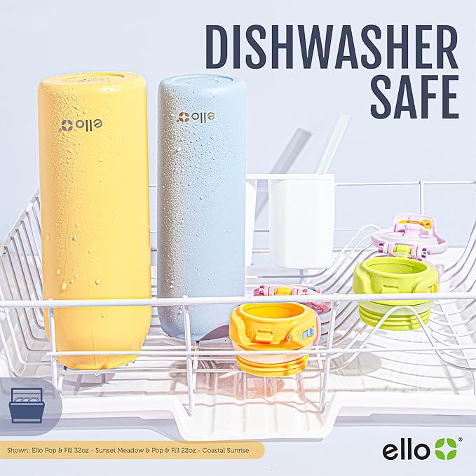 Ello Pop & Fill 22oz Stainless Steel Water Bottle with Quick Fill Technology, Double Walled and Vacuum Insulated Metal, Leak Proof Locking Lid, Sip and Chug, Reusable, BPA Free, Pistachio