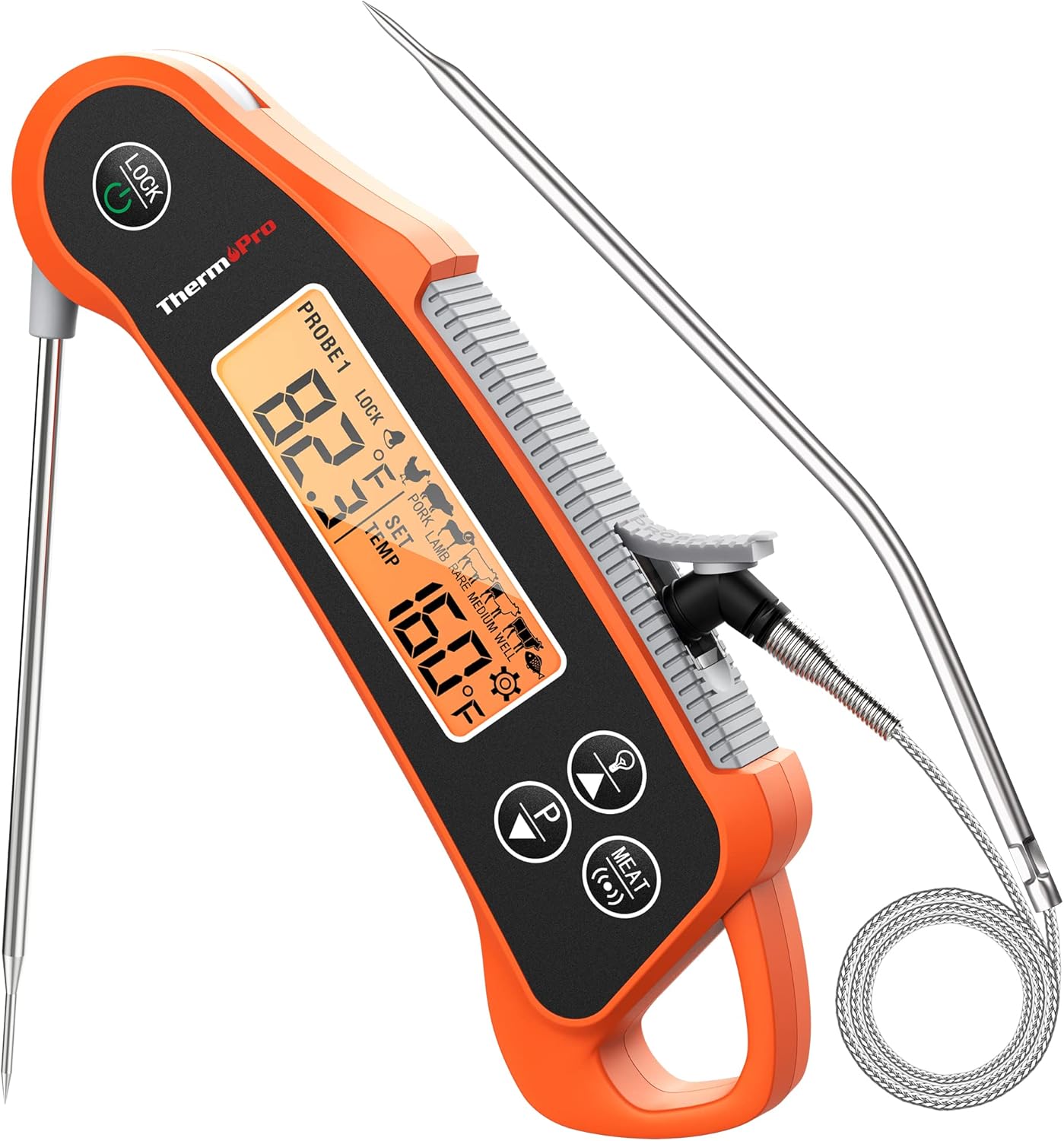 ThermoPro TP710 Instant Read Meat Thermometer Digital for Cooking, 2-in-1 Waterproof Kitchen Food Thermometer with Dual Probes and Dual Temperature Display for Oven, Grilling, Smoker & BBQ